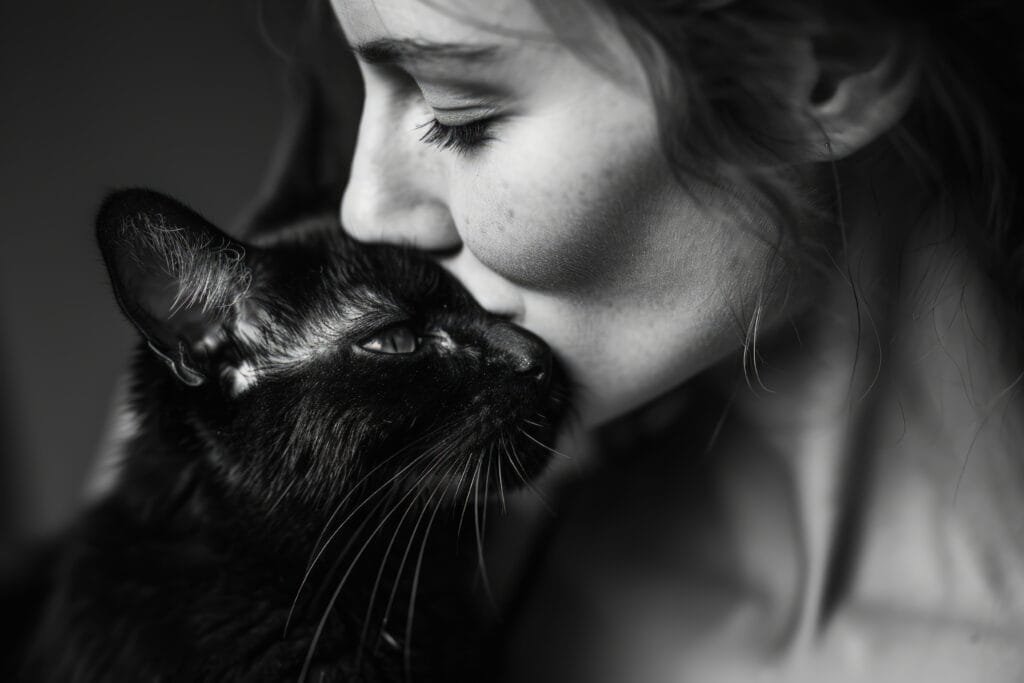 41-noir-blanc-portrait-person-kissing-black-chat