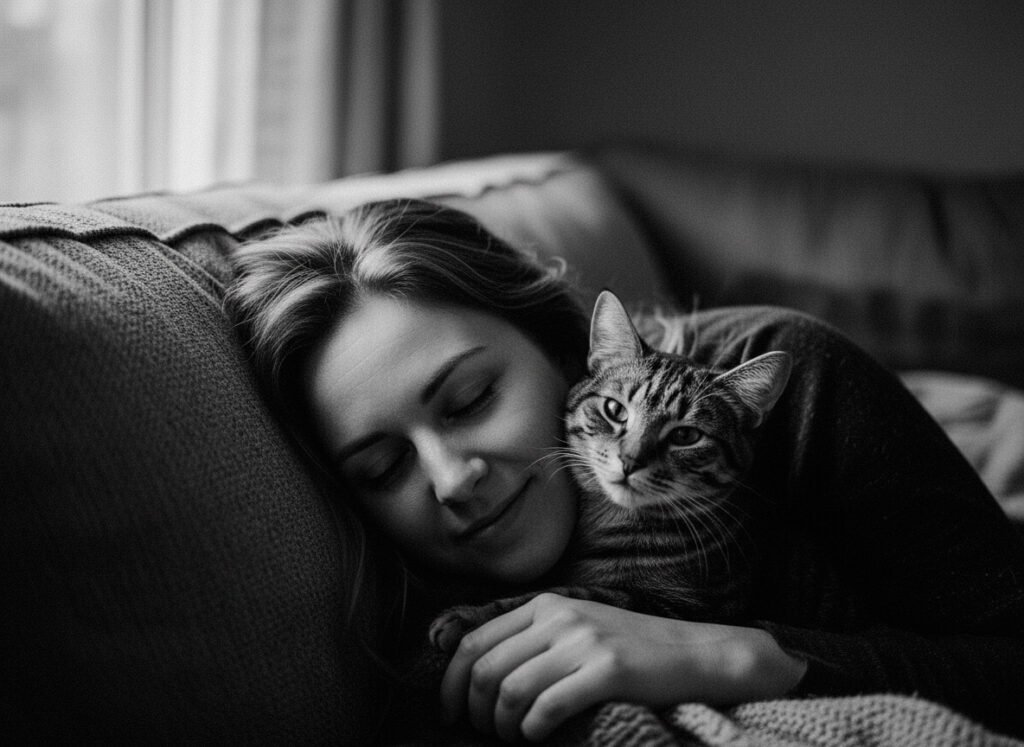 complicité jeune femme et son chat